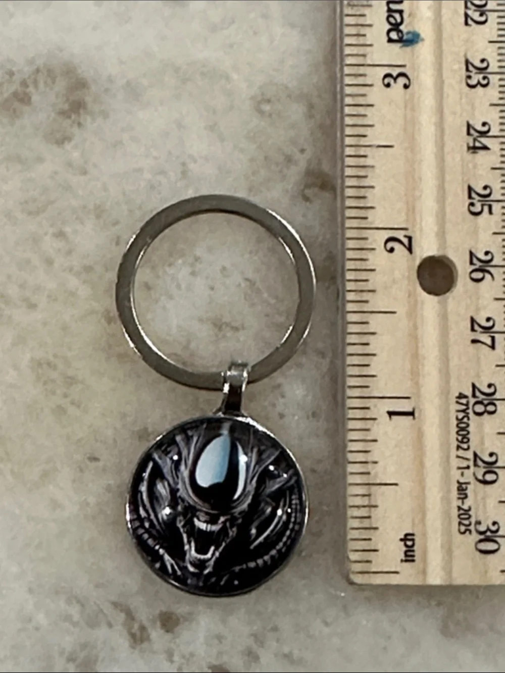 Silver Alien Round Metal Keychain